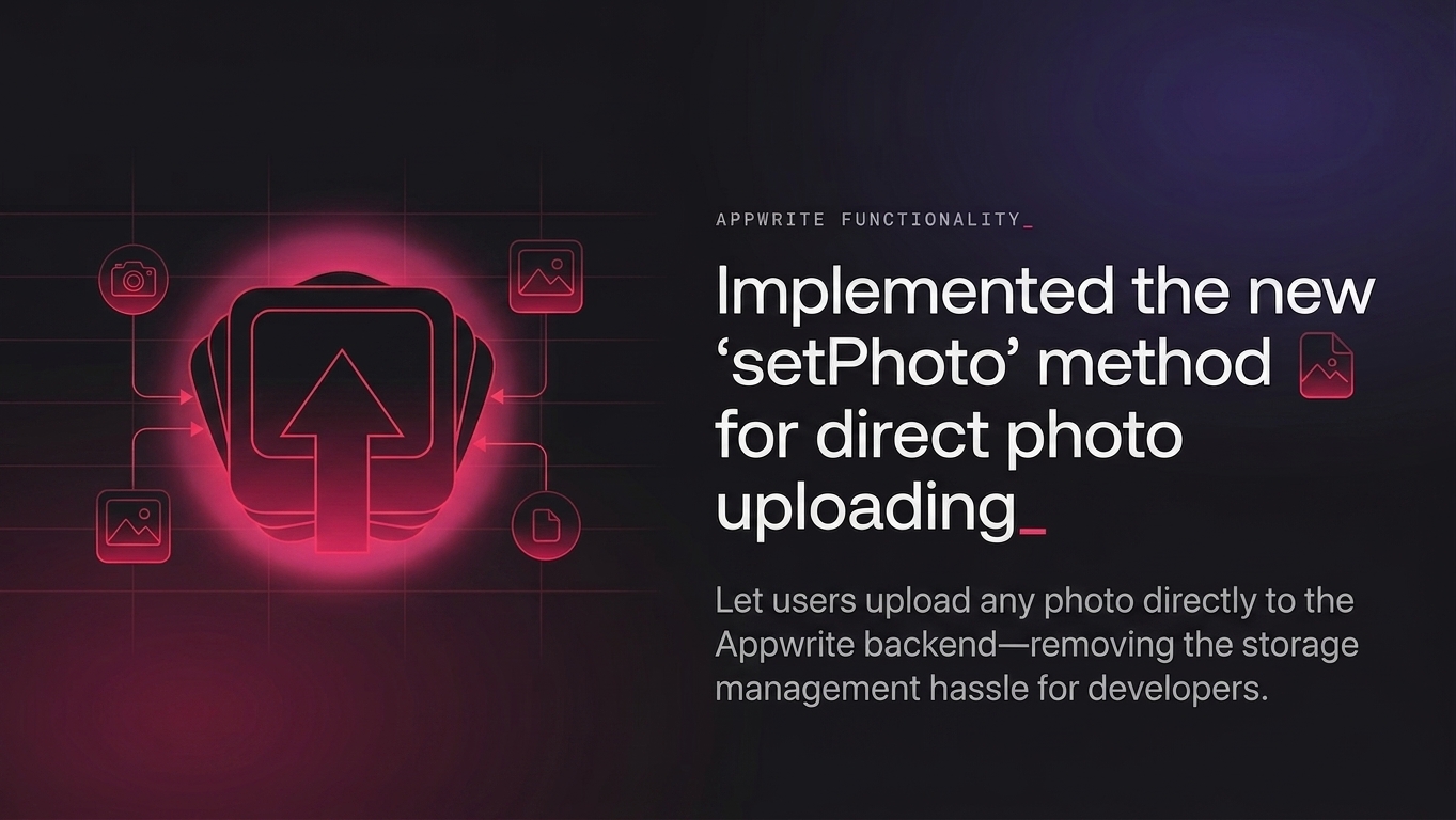 Appwrite functionality: updatePhoto method for direct photo uploading to the Appwrite backend